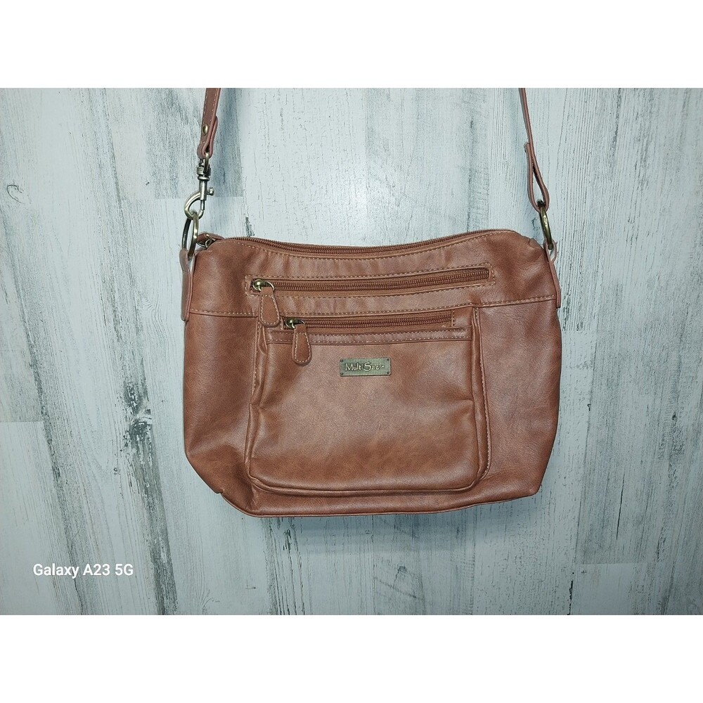 MultiSac Shoulder Crossbody Purse Bag Brown Faux Leather Several Compartments